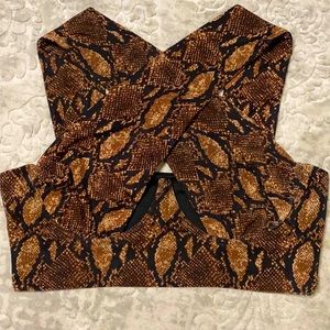 Cutout front snakeskin print halter top